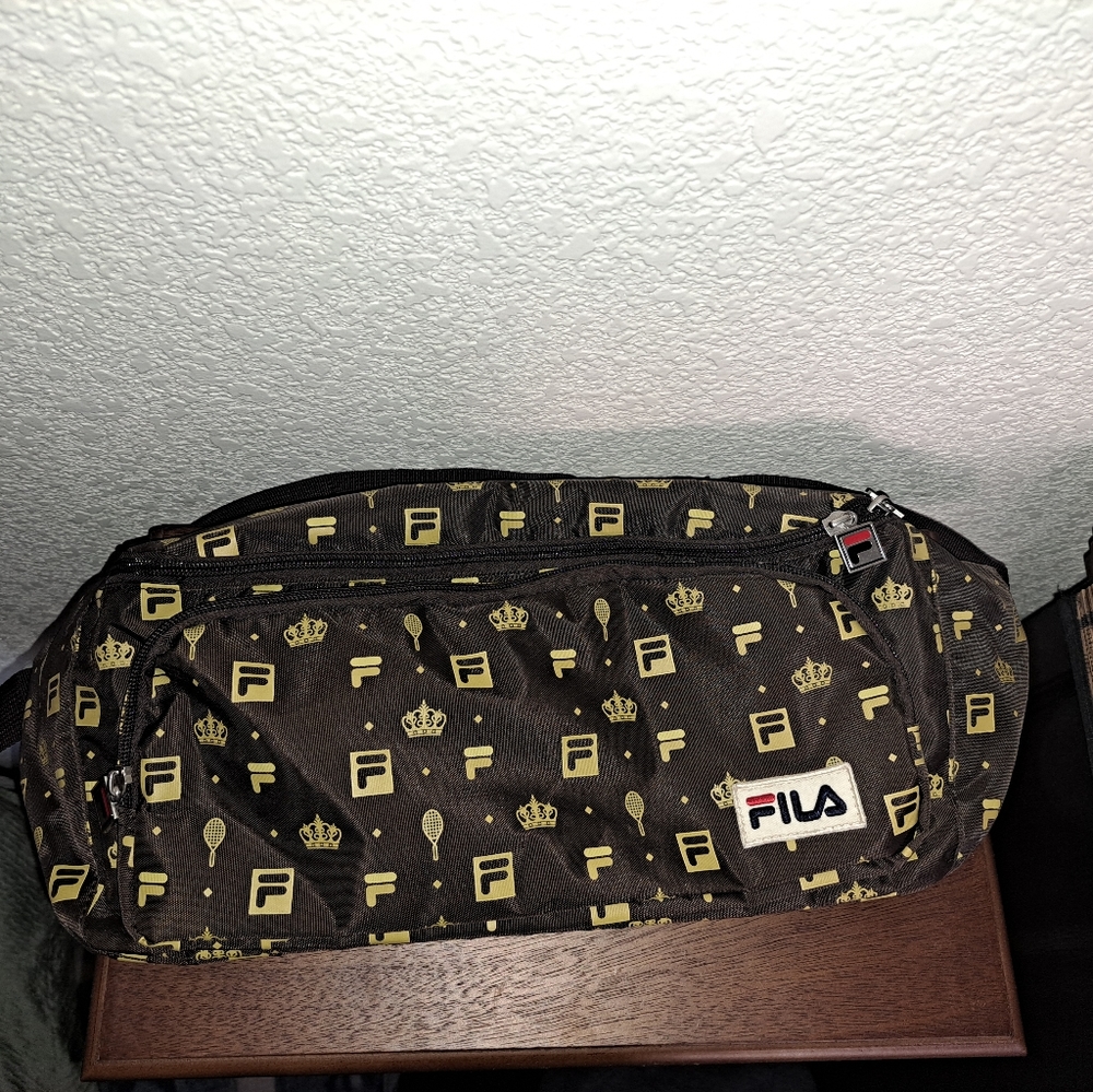 FILA Monogram Logo Large Belt Bag Pouch Web Belt Shoulder Fanny Pack
